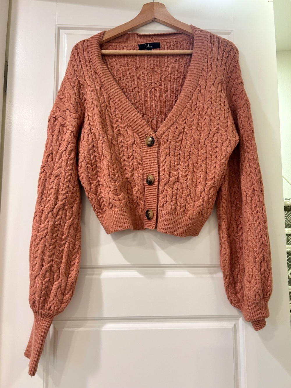 Lulus Coral Cable Knit V-Neck Cardigan and Pants Set - Picture 2 of 3